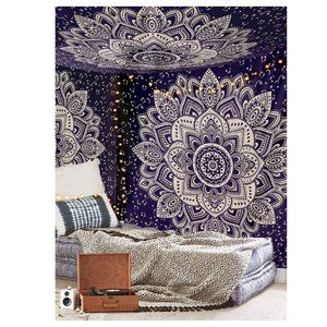 Kikiboheme Indigo and Beige Mandala Tapestry